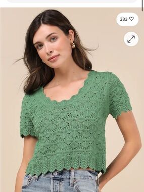 Lulu's Green Scallop-Edge Knit Crop Top